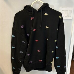 Lacoste/Chinatown Market Hoodie, Black with Multicolor alligators, Unisex-small